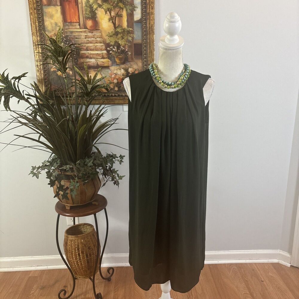 H & M Women's Size Medium A-line Dress Sleeveless Dark Khaki Green Round Neck